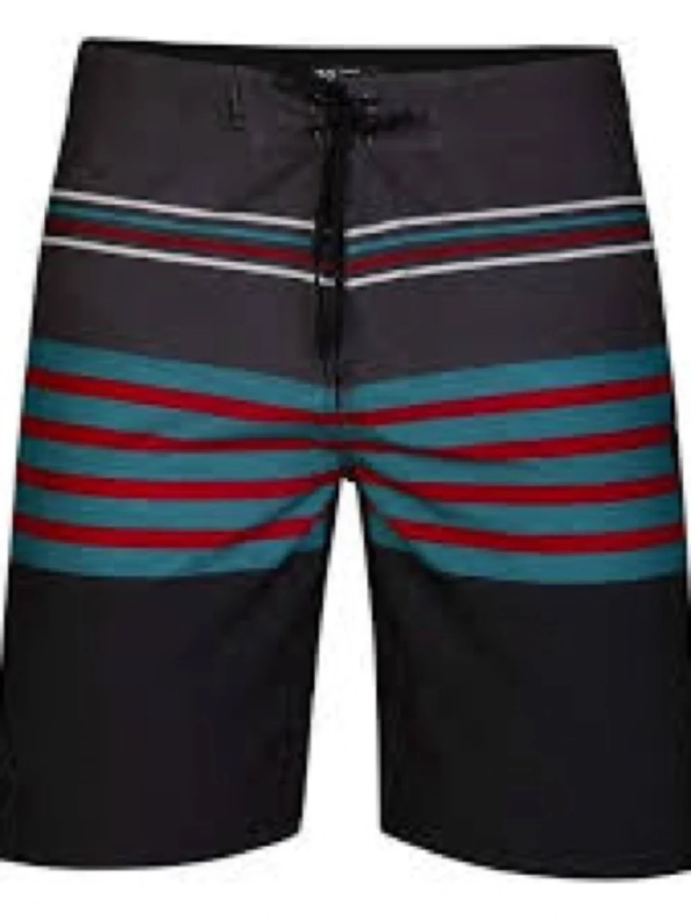 NWT Hurley Black Swim Trunk Board Trunks w/Teal Red White Stripes Size: 36